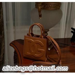 Grade Design Dolce & Gabbana DG Logo Mini Tote Bag in Calfskin Leather D9159 Brown 2024