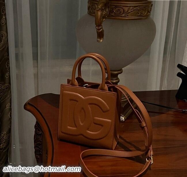 Grade Design Dolce & Gabbana DG Logo Mini Tote Bag in Calfskin Leather D9159 Brown 2024