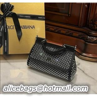 Big Discount Dolce&Gabbana Mini Sicily handbag with Square-Crystals Allover D9159 Black 2024