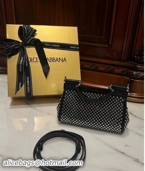 Big Discount Dolce&Gabbana Mini Sicily handbag with Square-Crystals Allover D9159 Black 2024