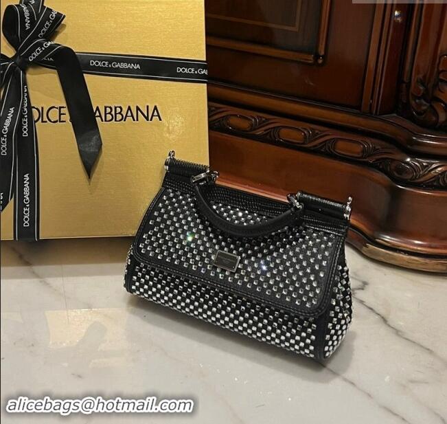 Big Discount Dolce&Gabbana Mini Sicily handbag with Square-Crystals Allover D9159 Black 2024