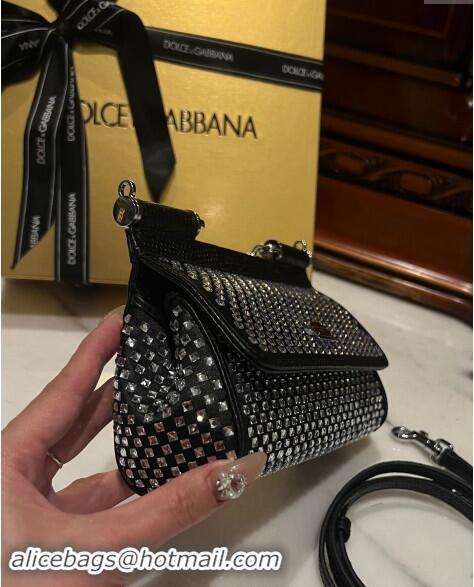 Big Discount Dolce&Gabbana Mini Sicily handbag with Square-Crystals Allover D9159 Black 2024