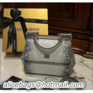 Luxurious Dolce&Gabbana Small Sicily handbag in lizard Embossed Leather D9160 White/Black 2024