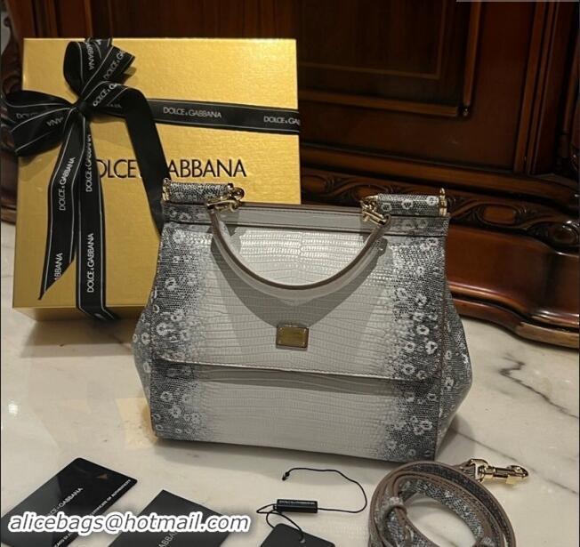 Luxurious Dolce&Gabbana Small Sicily handbag in lizard Embossed Leather D9160 White/Black 2024