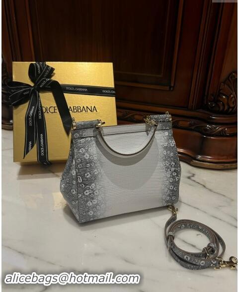 Luxurious Dolce&Gabbana Small Sicily handbag in lizard Embossed Leather D9160 White/Black 2024