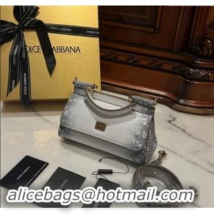 Popular Style Dolce&Gabbana Small Sicily handbag in lizard Embossed Leather D9161 White/Black 2024