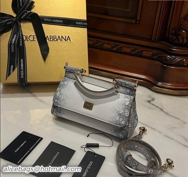 Popular Style Dolce&Gabbana Small Sicily handbag in lizard Embossed Leather D9161 White/Black 2024