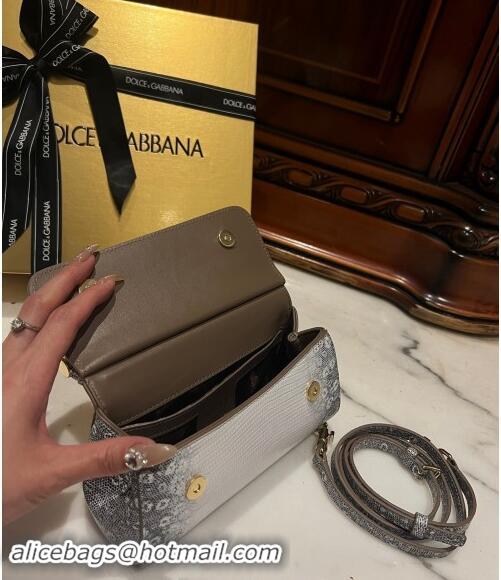 Popular Style Dolce&Gabbana Small Sicily handbag in lizard Embossed Leather D9161 White/Black 2024