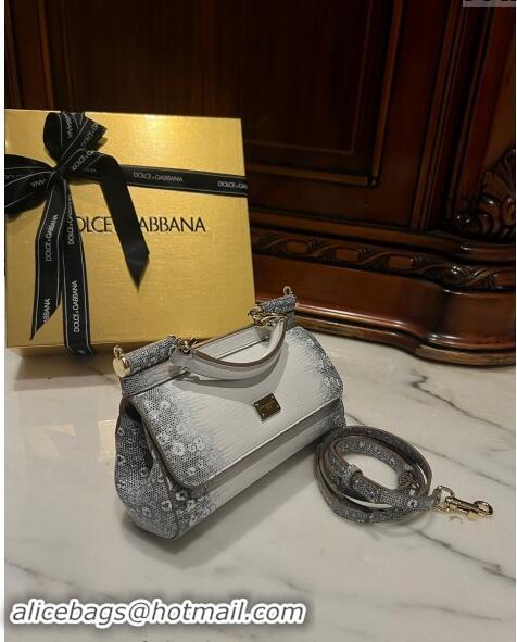 Popular Style Dolce&Gabbana Small Sicily handbag in lizard Embossed Leather D9161 White/Black 2024