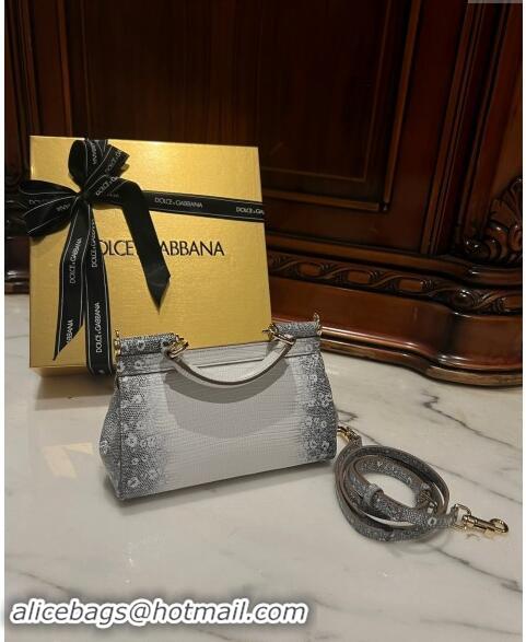 Popular Style Dolce&Gabbana Small Sicily handbag in lizard Embossed Leather D9161 White/Black 2024