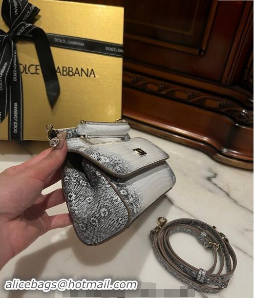 Popular Style Dolce&Gabbana Small Sicily handbag in lizard Embossed Leather D9161 White/Black 2024