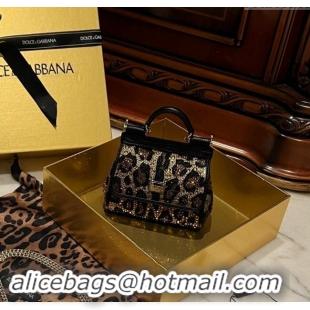 Top Grade Dolce&Gabbana Micro Sicily handbag in Leopard print with Crystals BB6115 2024