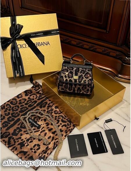 Top Grade Dolce&Gabbana Micro Sicily handbag in Leopard print with Crystals BB6115 2024