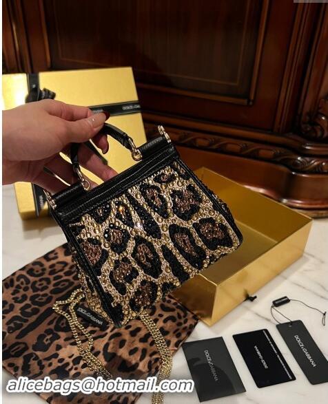 Top Grade Dolce&Gabbana Micro Sicily handbag in Leopard print with Crystals BB6115 2024