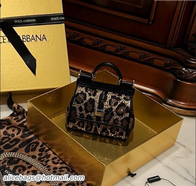 Top Grade Dolce&Gabbana Micro Sicily handbag in Leopard print with Crystals BB6115 2024