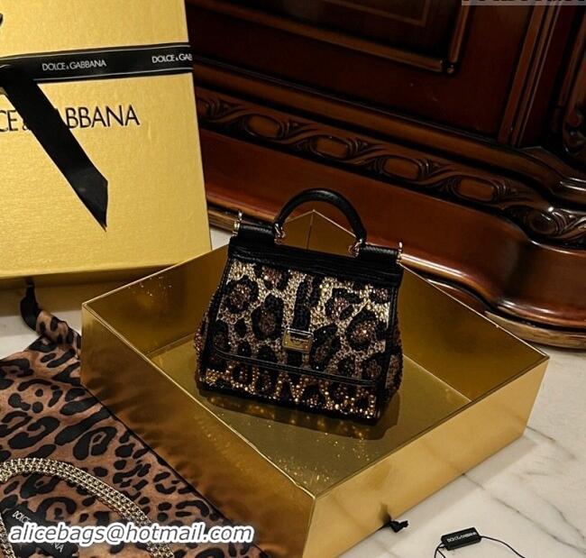 Top Grade Dolce&Gabbana Micro Sicily handbag in Leopard print with Crystals BB6115 2024