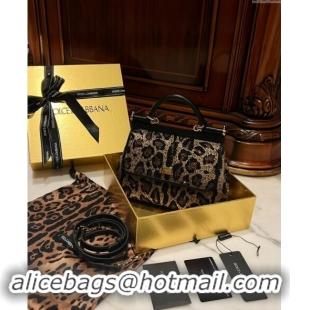 Luxury Cheap Dolce&Gabbana Small Sicily handbag in Leopard print with Crystals D4028 2024