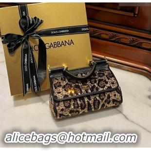 Top Quality Dolce&Gabbana Mini Sicily handbag in Leopard print with Crystals D4029 2024