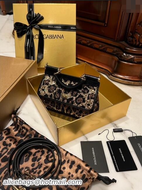 Top Quality Dolce&Gabbana Mini Sicily handbag in Leopard print with Crystals D4029 2024