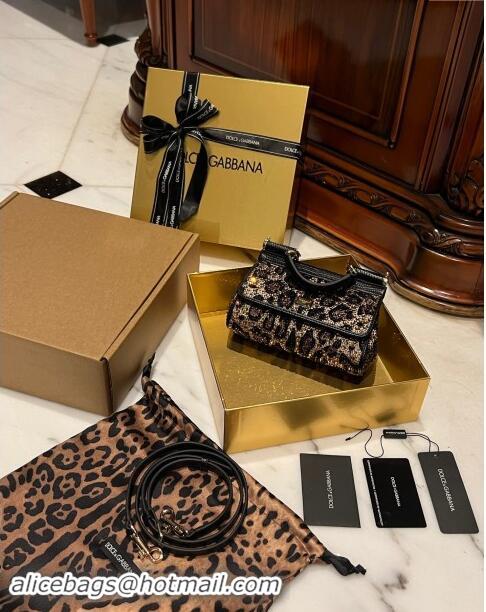 Top Quality Dolce&Gabbana Mini Sicily handbag in Leopard print with Crystals D4029 2024