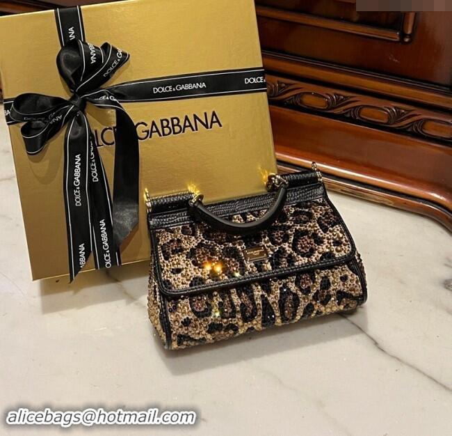 Top Quality Dolce&Gabbana Mini Sicily handbag in Leopard print with Crystals D4029 2024