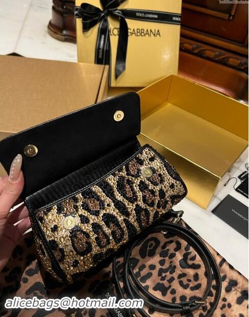 Top Quality Dolce&Gabbana Mini Sicily handbag in Leopard print with Crystals D4029 2024