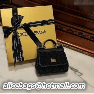 Well Crafted Dolce&Gabbana Micro Sicily handbag in Crystals BB6111 Black 2024