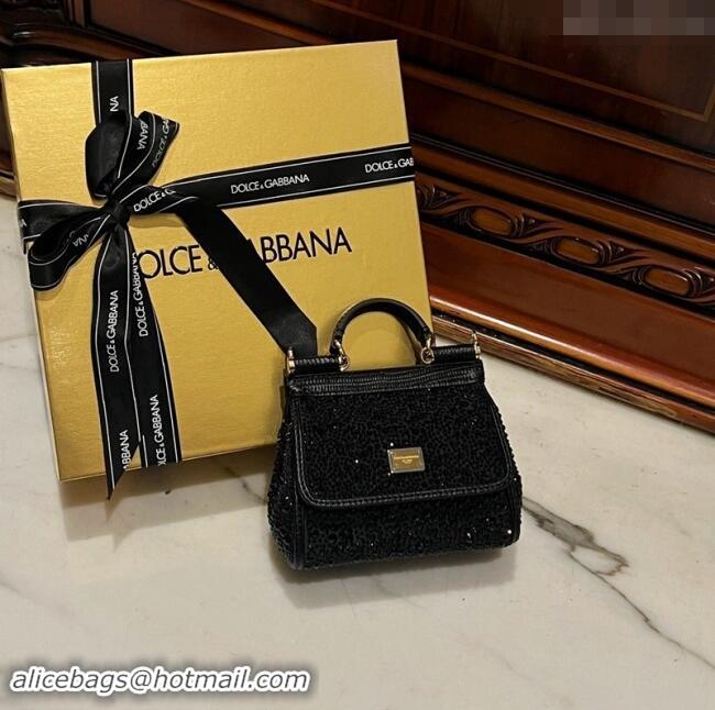 Well Crafted Dolce&Gabbana Micro Sicily handbag in Crystals BB6111 Black 2024