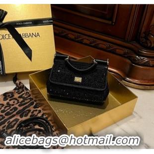 Best Price Dolce&Gabbana Mini Sicily handbag in Crystals BB6111 Black 2024