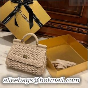 Pretty Style Dolce & Gabbana Small Sicily bag in Woven Nappa Leather 0419 Light Beige 2024