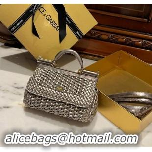 Top Grade Dolce & Gabbana Small Sicily bag in Woven Nappa Leather 0419 Silver 2024