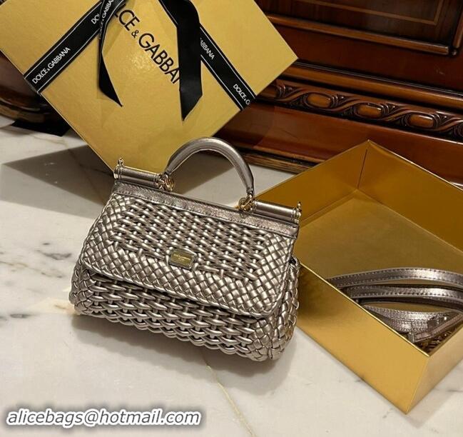 Top Grade Dolce & Gabbana Small Sicily bag in Woven Nappa Leather 0419 Silver 2024