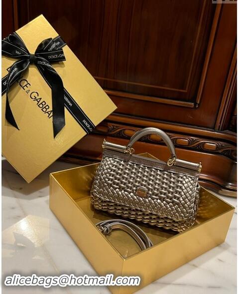 Top Grade Dolce & Gabbana Small Sicily bag in Woven Nappa Leather 0419 Silver 2024