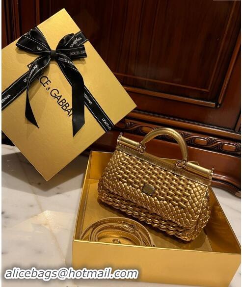 Good Quality Dolce & Gabbana Small Sicily bag in Woven Nappa Leather 0419 Gold 2024