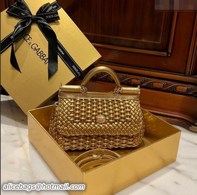 Good Quality Dolce & Gabbana Small Sicily bag in Woven Nappa Leather 0419 Gold 2024