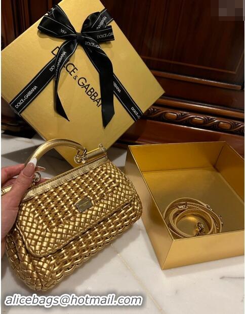 Good Quality Dolce & Gabbana Small Sicily bag in Woven Nappa Leather 0419 Gold 2024