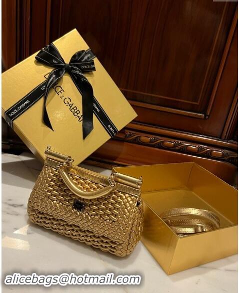 Good Quality Dolce & Gabbana Small Sicily bag in Woven Nappa Leather 0419 Gold 2024