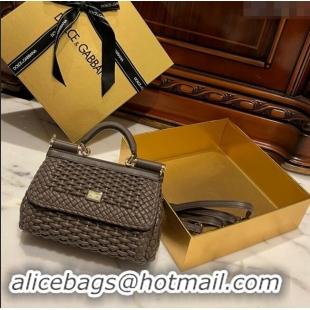 Most Popular Dolce & Gabbana Small Sicily bag in Woven Nappa Leather 0419 Dark Grey 2024