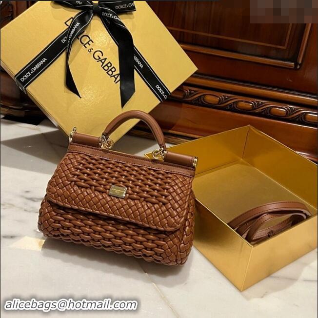 Classic Specials Dolce & Gabbana Small Sicily bag in Woven Nappa Leather 0419 Brown 2024