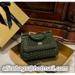 Good Looking Dolce & Gabbana Small Sicily bag in Woven Nappa Leather 0419 Green 2024