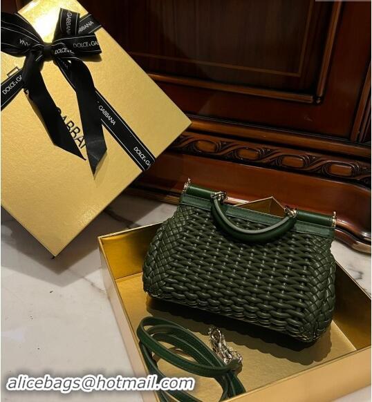 Good Looking Dolce & Gabbana Small Sicily bag in Woven Nappa Leather 0419 Green 2024