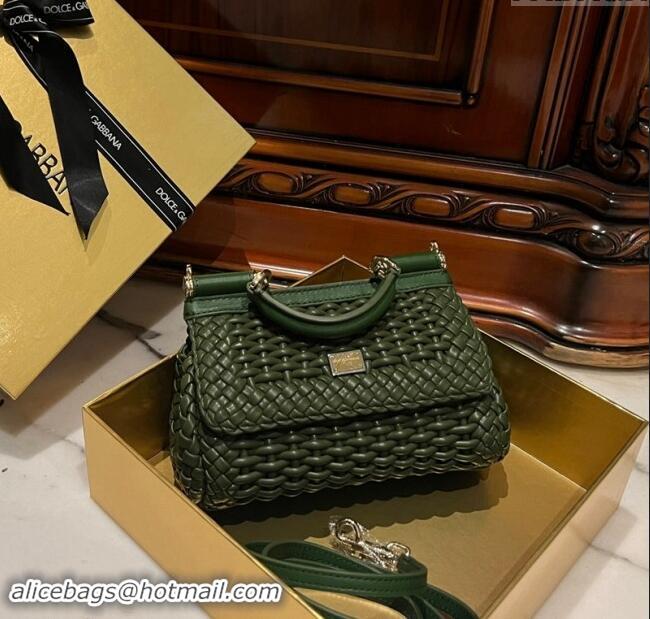 Good Looking Dolce & Gabbana Small Sicily bag in Woven Nappa Leather 0419 Green 2024