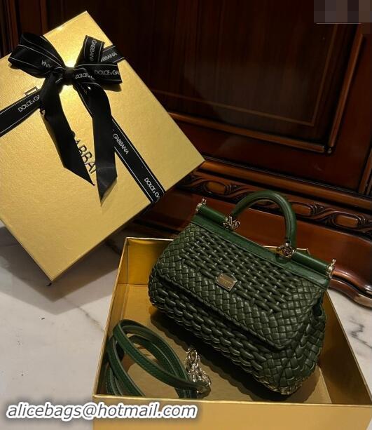 Good Looking Dolce & Gabbana Small Sicily bag in Woven Nappa Leather 0419 Green 2024