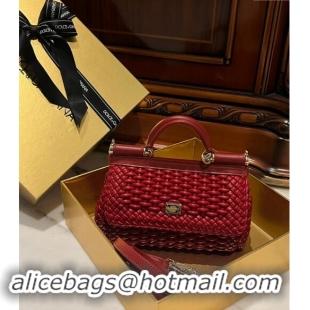 Luxury Discount Dolce & Gabbana Small Sicily bag in Woven Nappa Leather 0419 Red 2024