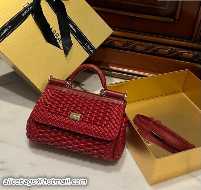 Luxury Discount Dolce & Gabbana Small Sicily bag in Woven Nappa Leather 0419 Red 2024