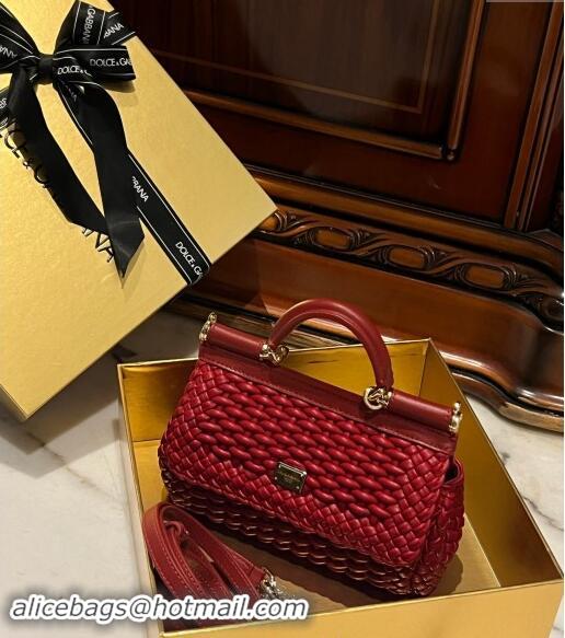 Luxury Discount Dolce & Gabbana Small Sicily bag in Woven Nappa Leather 0419 Red 2024