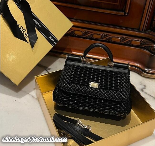 Top Grade Dolce & Gabbana Small Sicily bag in Woven Nappa Leather 0419 Black 2024