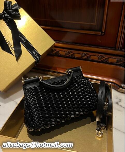 Top Grade Dolce & Gabbana Small Sicily bag in Woven Nappa Leather 0419 Black 2024