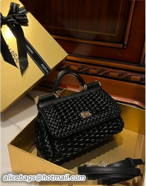 Top Grade Dolce & Gabbana Small Sicily bag in Woven Nappa Leather 0419 Black 2024