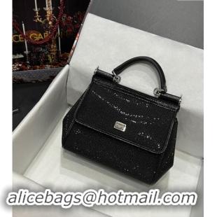 Shop Grade Dolce&Gabbana Small Sicily handbag with Crystals D9037 All Black 2024